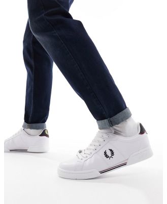Fred Perry leather logo sneakers in white & navy