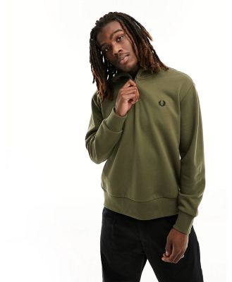 Fred Perry quarter zip jacket with knitted detail in uniform green