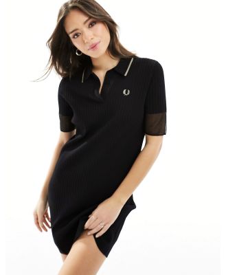 Fred Perry sheer trim knitted dress in black