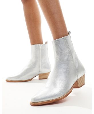 Free People Bowers leather western ankle boots in silver