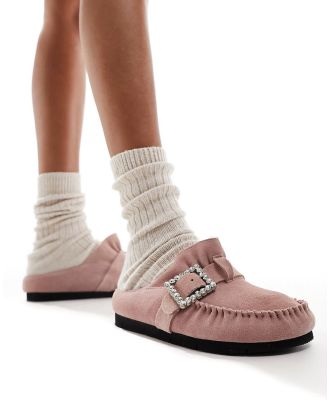Free People diamante buckle slip-on mules in frosted pink