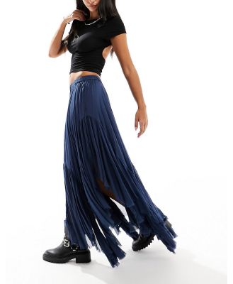 Free People tiered boho midaxi skirt in navy