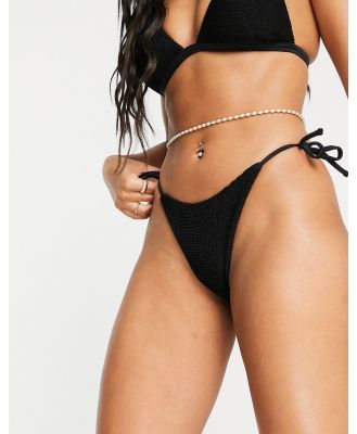 Free Society mix and match crinkle high leg tie side bikini bottoms in black