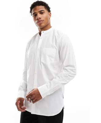 French Connection long sleeve henley shirt with single breast pocket in white