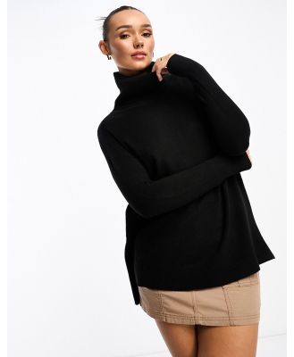 French Connection step hem roll neck jumper in black