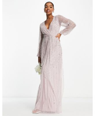 Frock and Frill Bridesmaid plunge front maxi dress with embellishment in dusty mauve-Purple