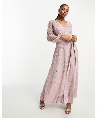 Frock and Frill Bridesmaid wrap maxi dress in taupe-Pink