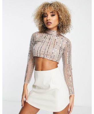 Frock and Frill sequin crop top in silver