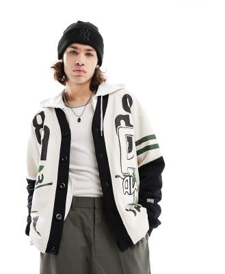 G-Star jersey cardigan in white and black with retro embroidery