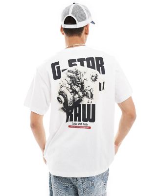 G-Star oversized t-shirt in white with logo chest and engine back print