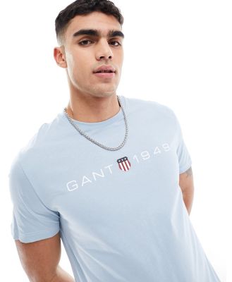 GANT 1949 shield logo print t-shirt in light blue