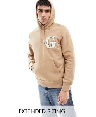 GANT applique G logo hoodie in khaki tan-Brown