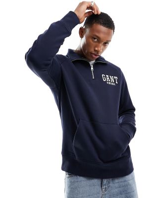 GANT arch collegiate logo half zip sweatshirt in navy
