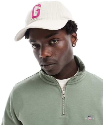 GANT G badge cord baseball cap in cream-White