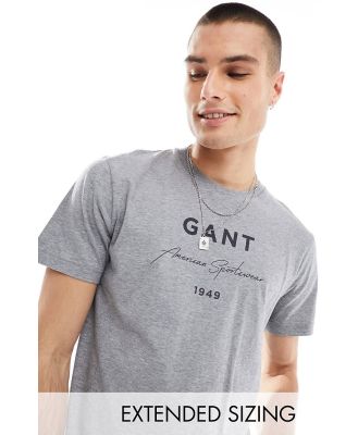 GANT large script logo print t-shirt in grey marl