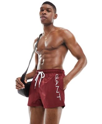 GANT swim shorts with text side logo in red