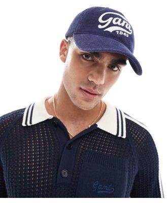 GANT varsity logo washed cord baseball cap in navy