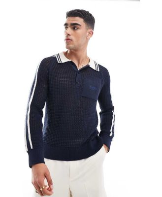 GANT varsity mesh knit rugby jumper in navy