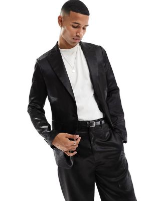 Gianni Feraud black satin single breasted suit jacket
