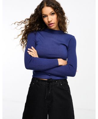 Gianni Feraud crew neck ribbed sleeve jumper in midnight blue