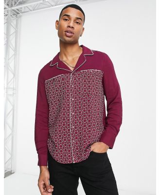 Gianni Feraud short sleeve geo print tipping shirt in burgundy-Red