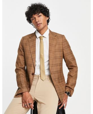 Gianni Feraud skinny suit jacket in brown check