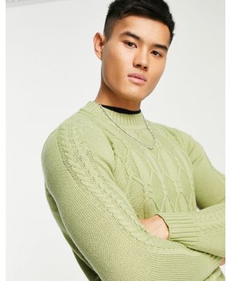 Gianni Feraud turtleneck cable knit jumper in sage green
