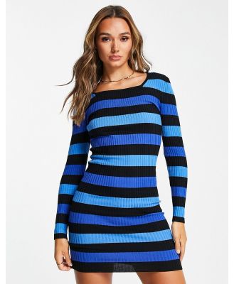 Gianni Feraud wide stripe long sleeve midi dress in blue