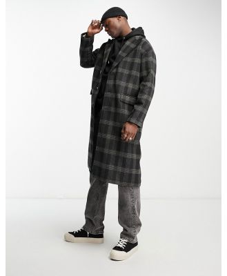 Gianni Feraud wool longline checked coat in green and black