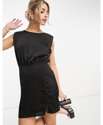 Gilli satin shoulder pad mini dress in black