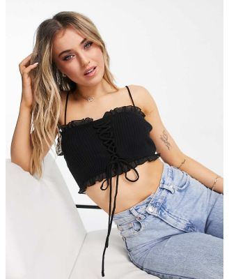 Gilli tie front cami strap crop top in black