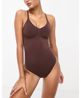 Gilly Hicks shaping bodysuit with thong detail in light brown