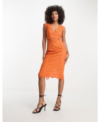 Girls On Film lace plunge midi dress in slate orange-Grey