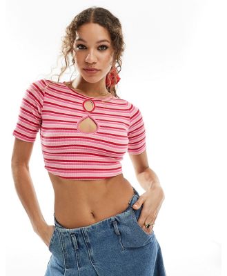 Glamorous cut out crop top in stretch knit pink stripe (part of a set)