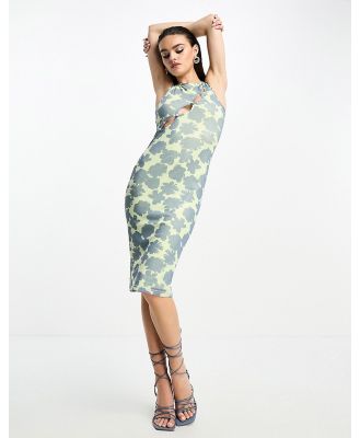 Glamorous cut-out midi slip dress in blue green floral