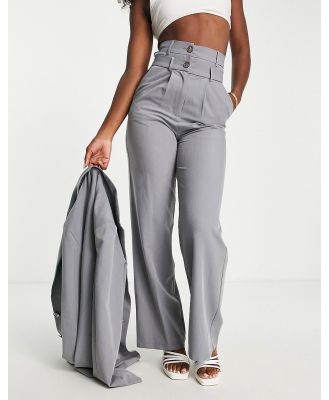 Glamorous double waist wide leg tailored pants in icy grey (part of a set)