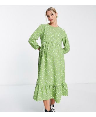 Glamorous Maternity long sleeve maxi smock dress in green white floral-Multi