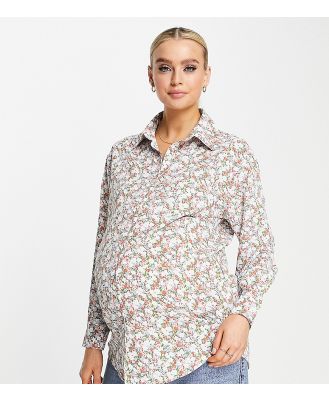 Glamorous Maternity relaxed boyfriend shirt in retro floral-Multi