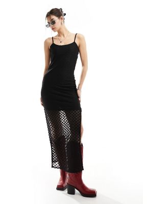 Glamorous maxi cami dress in black crochet knit