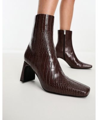 Glamorous mid heel ankle boots in brown croc