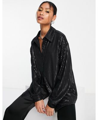 Glamorous oversized shirt in matte black sequin (part of a set)