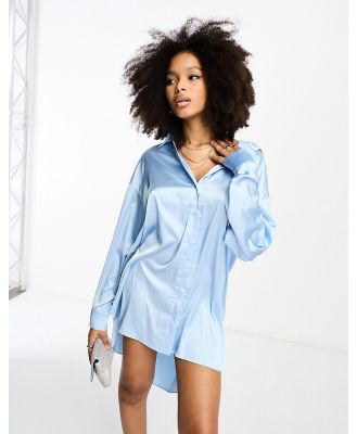 Glamorous relaxed shirt dress in pale blue satin