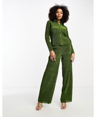 Glamorous relaxed wide leg pants in green glitter (part of a set)
