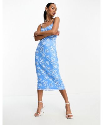 Glamorous ruched bust cami midi dress in blue scribble