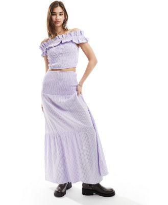Glamorous shirred waist tiered maxi skirt in purple stripe (part of a set)