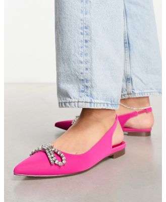 Glamorous slingback embellished bow pointed toe flats in pink