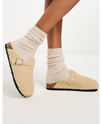 Glamorous teddy mules in camel-Neutral