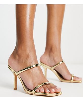 Glamorous Wide Fit two strap mule heeled sandals in gold