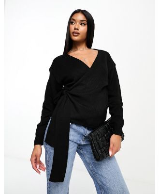 Glamorous wrap front jumper in black knit