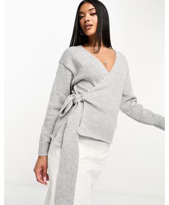Glamorous wrap front jumper in grey marl knit